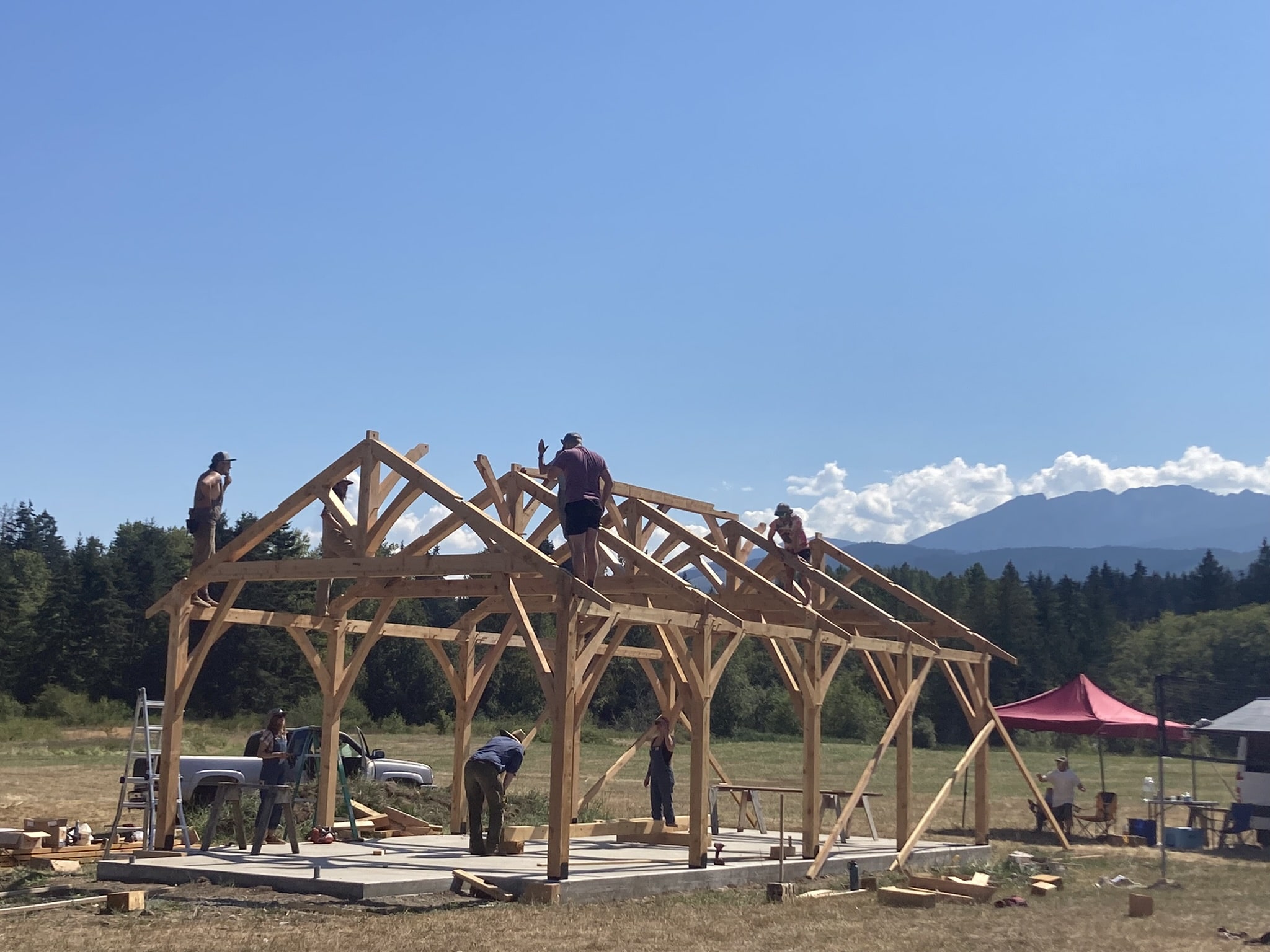 Raising a timber Frame in Port Angeles Washington